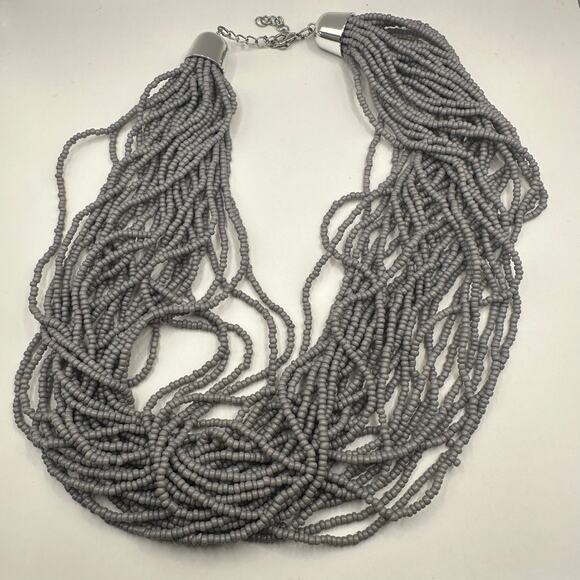 Purple grey chunky beaded necklace Multi strand Beads Statement Silver tone - Picture 1 of 8